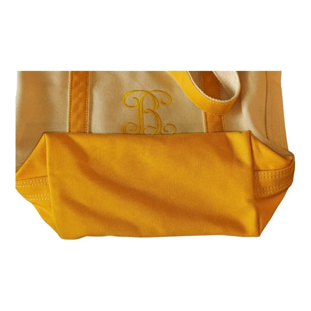 Lands End Canvas Tote Bag Large Yellow Monogram B Heavy duty Beach Boat Bag